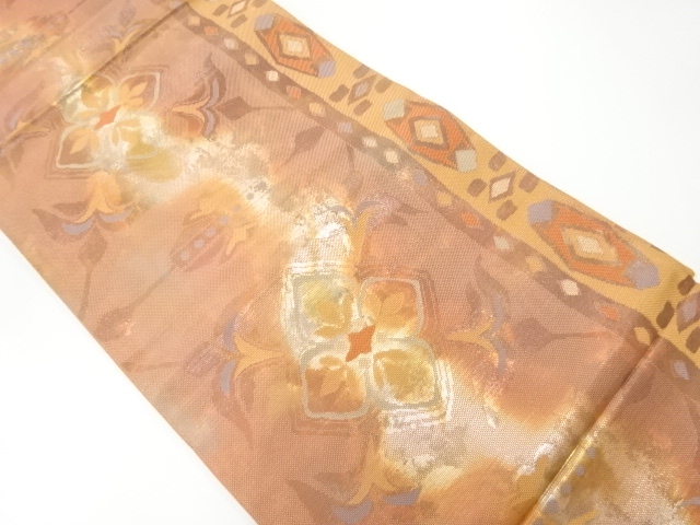 リサイクル　縞に花模様織出し袋帯